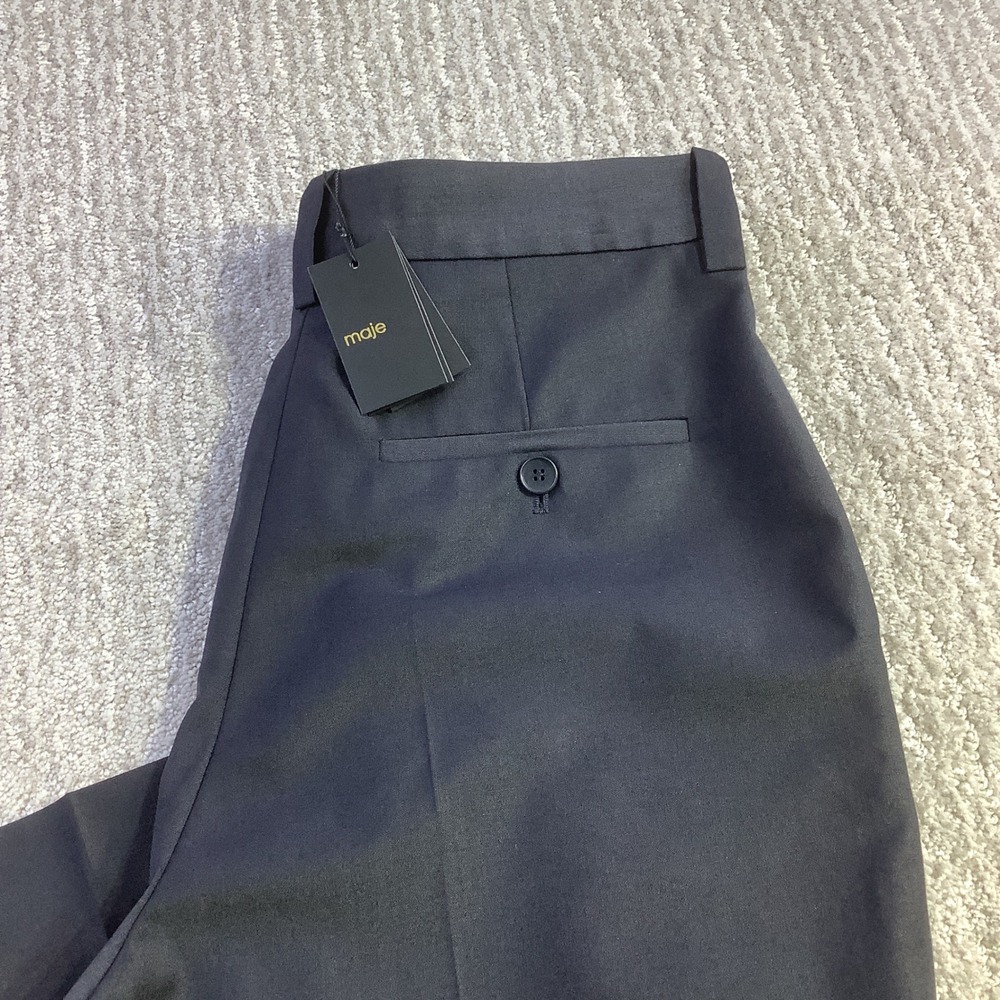 Maje Pahala Wide Leg Trousers Marine Blue Wool Blend Chain Detail Size 34 NWT